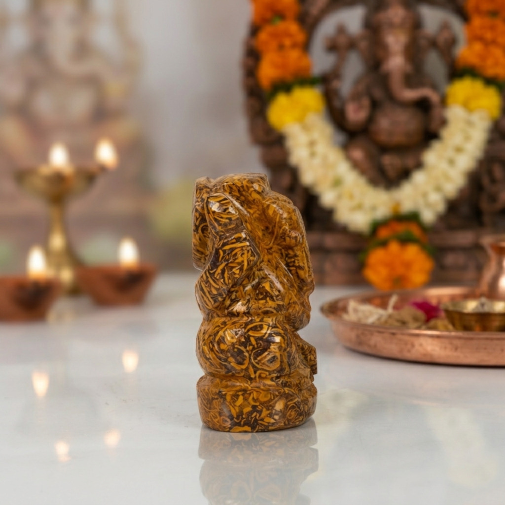 Natural Marium Jasper Ganesh Idol – Crystal Ganpati Statue for Home Decor - Image 4