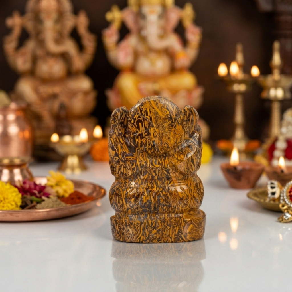 Natural Marium Jasper Ganesh Idol – Crystal Ganpati Statue for Home Decor - Image 3