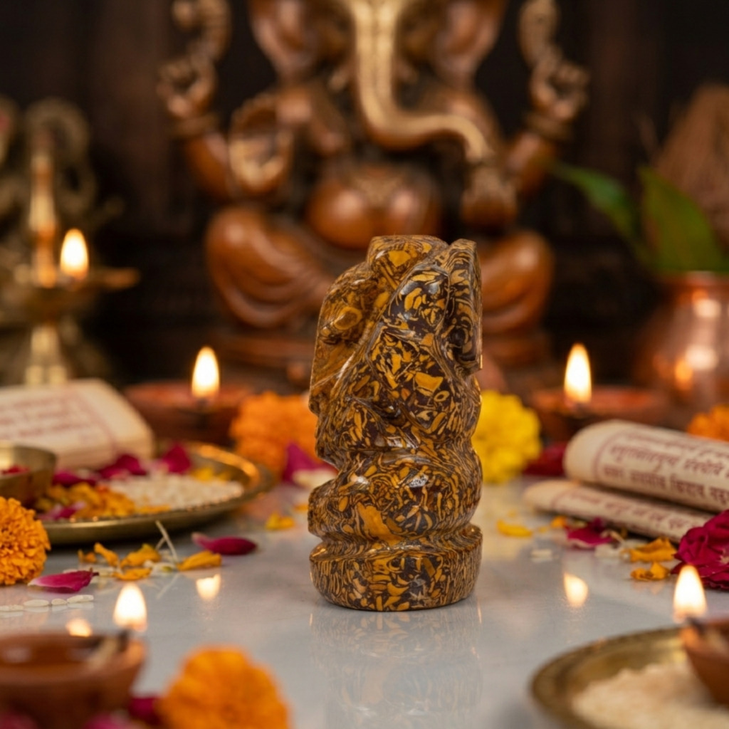 Natural Marium Jasper Ganesh Idol – Crystal Ganpati Statue for Home Decor - Image 2