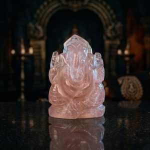 Natural Rose Quartz Ganesh Idol – Raw Crystal Ganpati Statue for Home Temple Decor