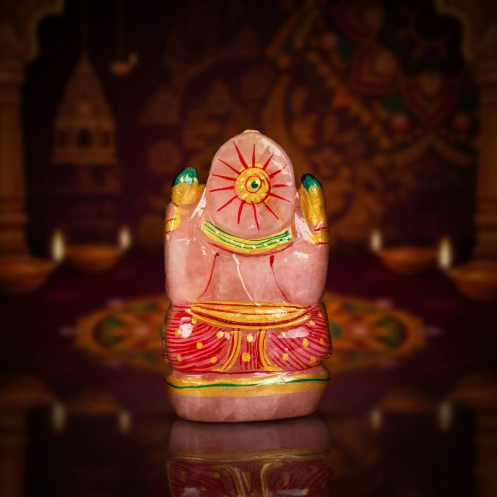 Natural Rose Quartz Ganesh Idol – Crystal Ganpati Statue for Home Temple Decor - Image 3