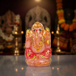 Natural Rose Quartz Ganesh Idol – Crystal Ganpati Statue for Home Temple Decor