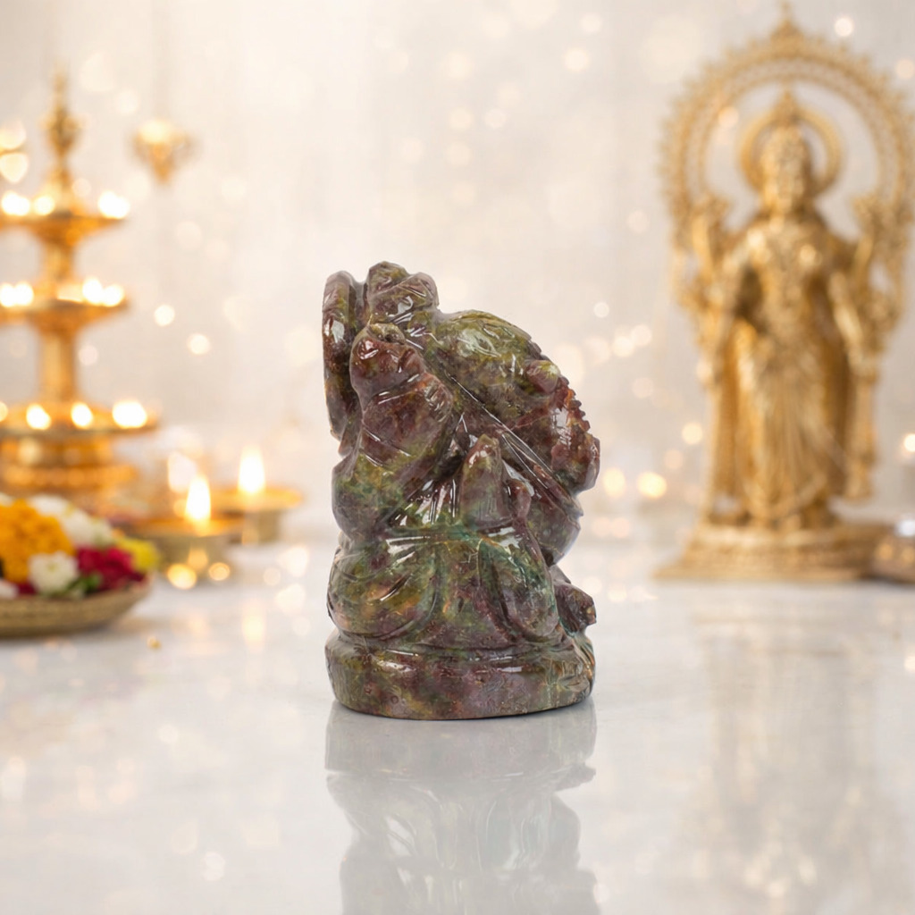 Natural Ruby (Corundum) Ganesh Idol – Hand Carved Crystal Ganpati Statue - Image 2