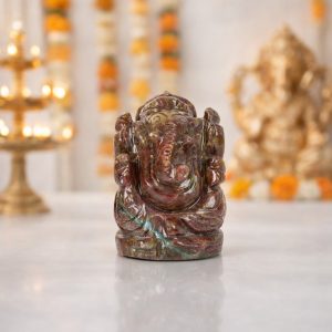 Natural Ruby (Corundum) Ganesh Idol – Hand Carved Crystal Ganpati Statue