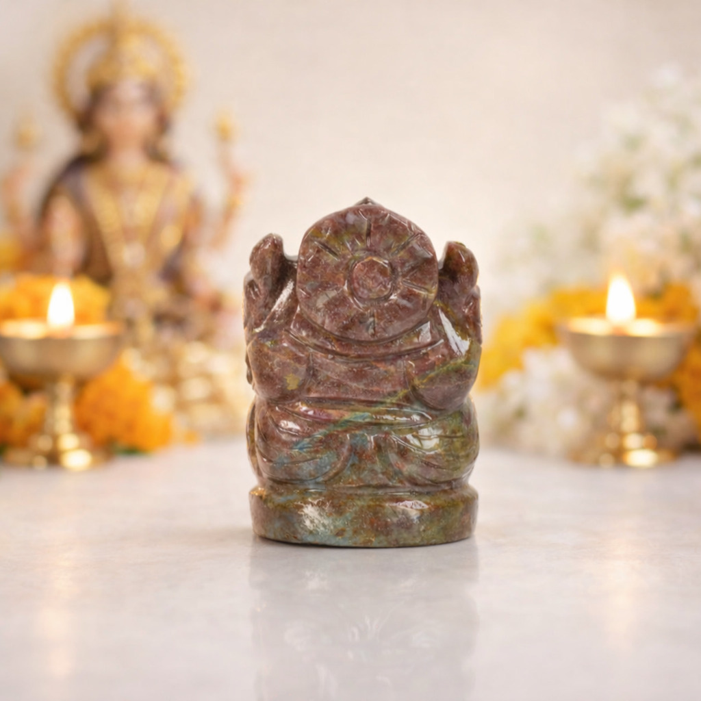 Natural Ruby (Corundum) Ganesh Idol – Hand Carved Crystal Ganpati Statue - Image 3