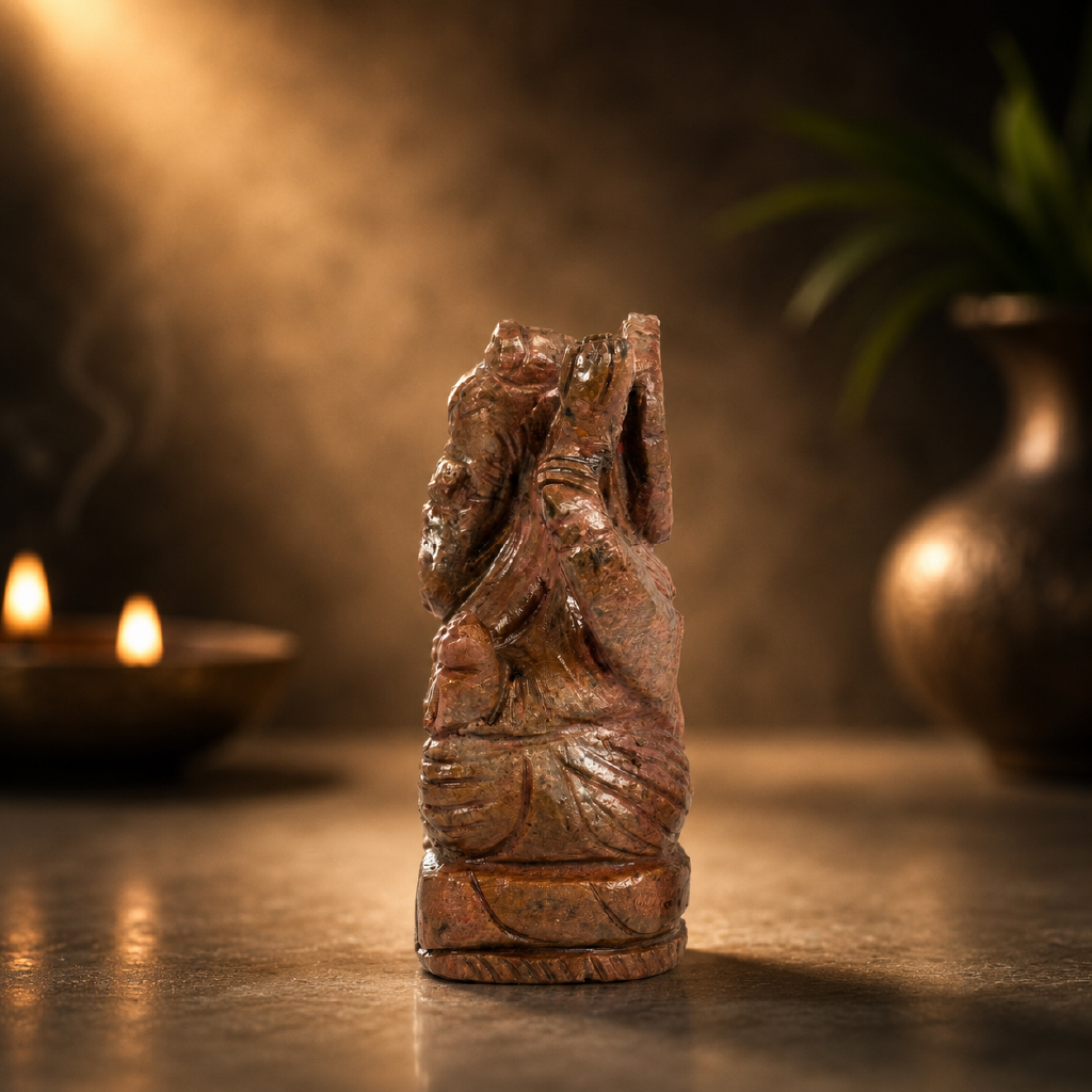 Natural Ruby Ganesh Idol – Hand Carved Crystal Ganpati Idol for Home Temple & Desk Decor - Image 4