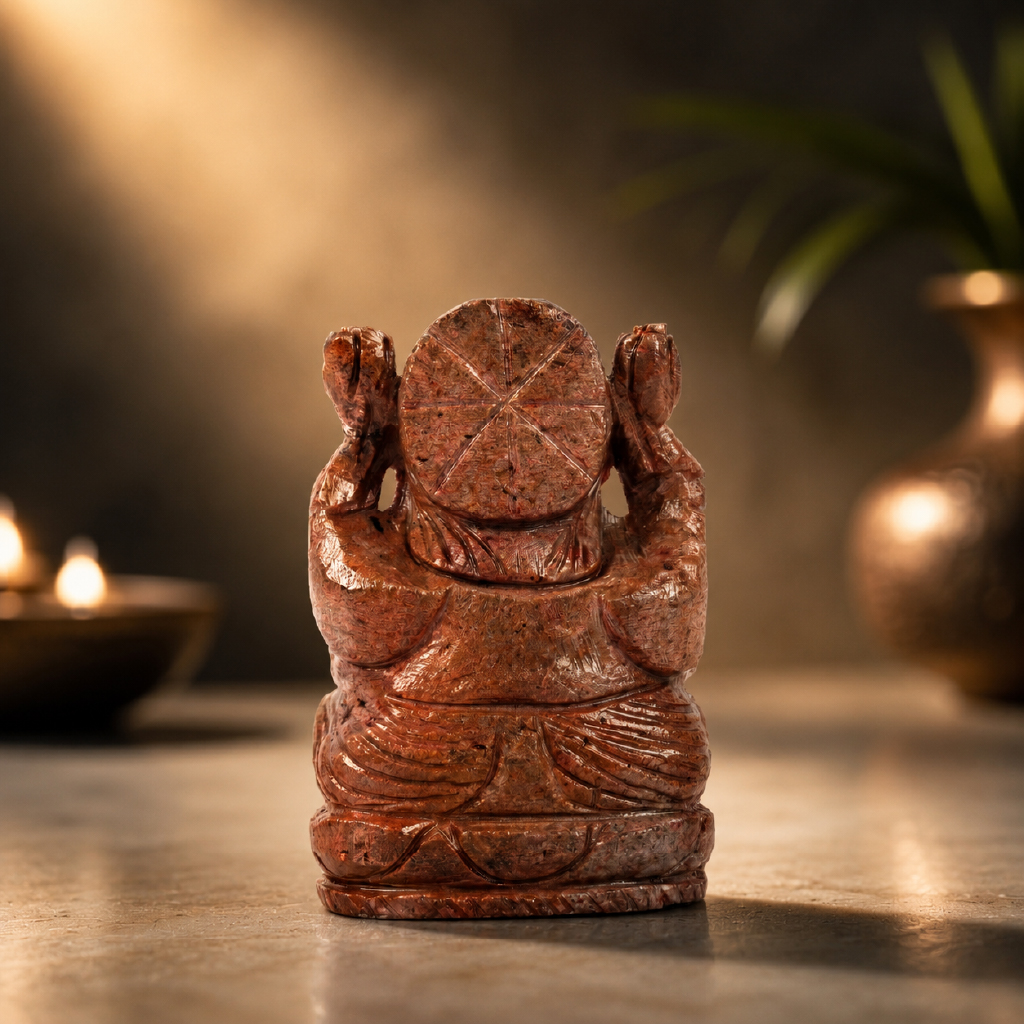 Natural Ruby Ganesh Idol – Hand Carved Crystal Ganpati Idol for Home Temple & Desk Decor - Image 3