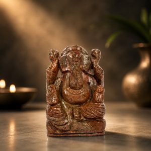 Natural Ruby Ganesh Idol – Hand Carved Crystal Ganpati Idol for Home Temple & Desk Decor