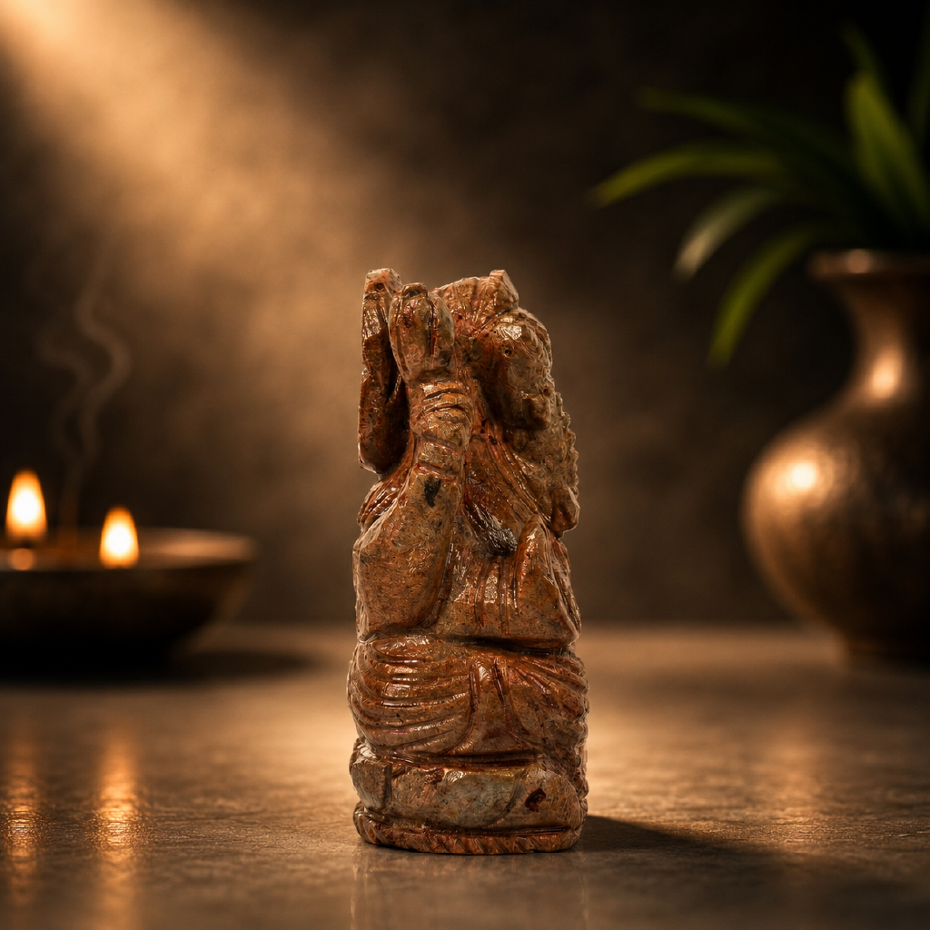 Natural Ruby Ganesh Idol – Hand Carved Crystal Ganpati Idol for Home Temple & Desk Decor - Image 2