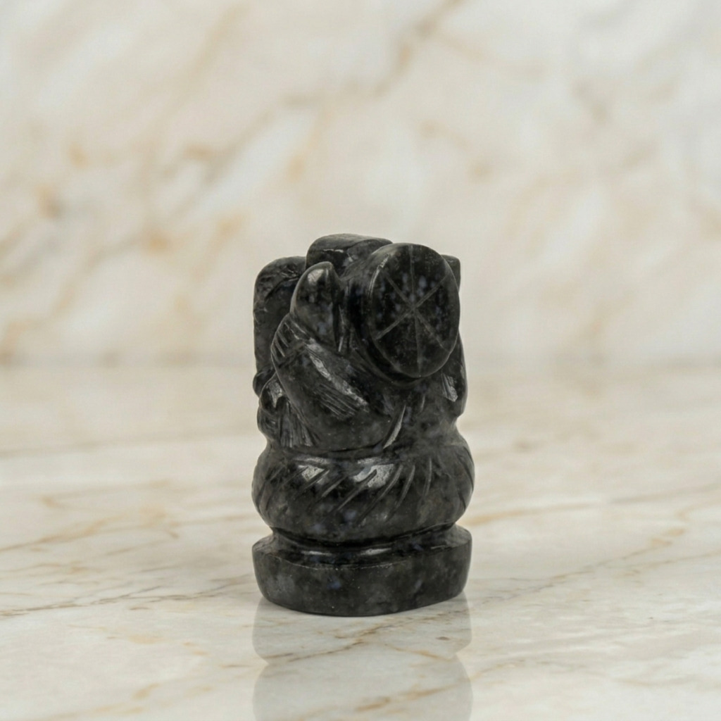 Natural Snowflake Obsidian Ganesh Idol – Crystal Ganpati Statue for Home Temple Decor - Image 4