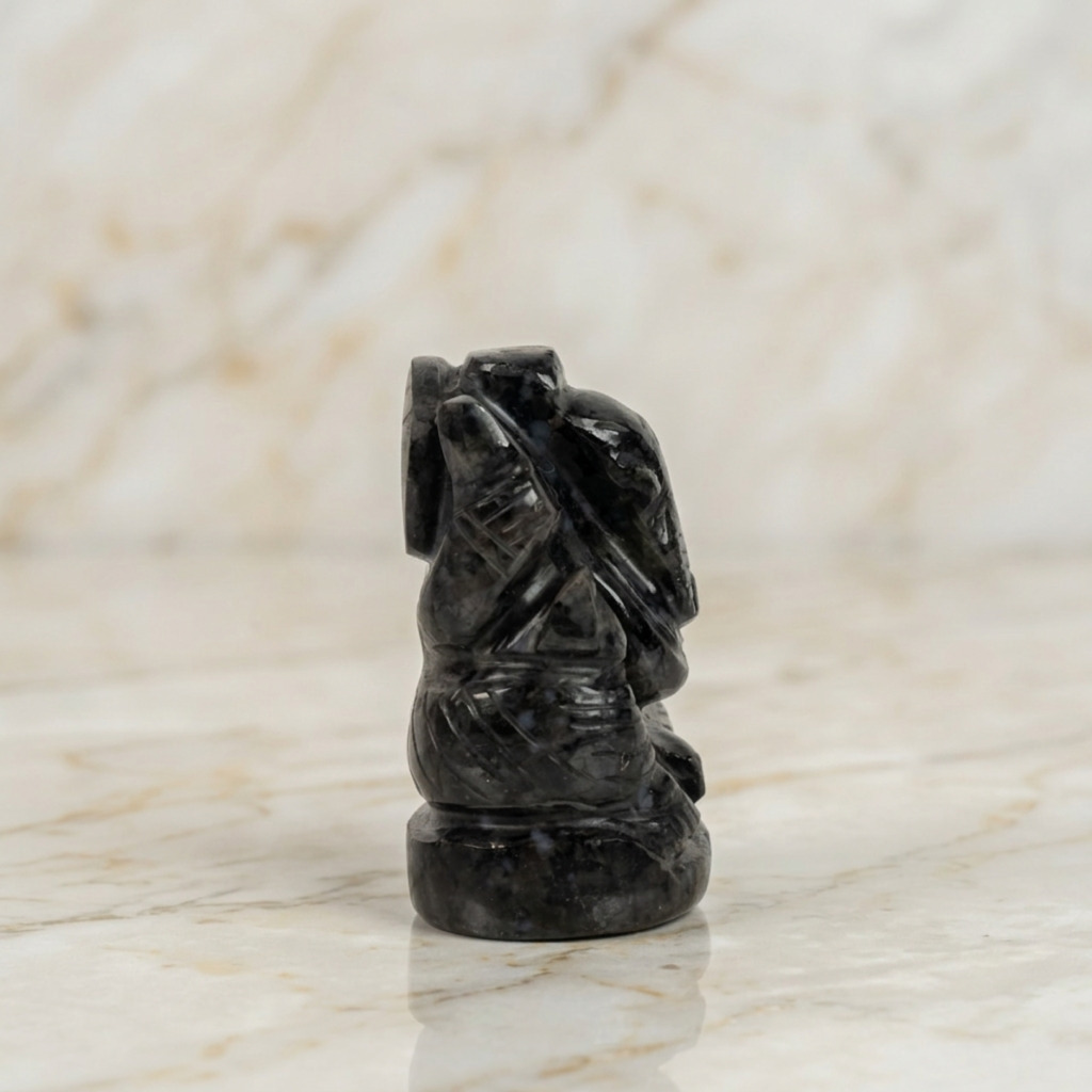 Natural Snowflake Obsidian Ganesh Idol – Crystal Ganpati Statue for Home Temple Decor - Image 3