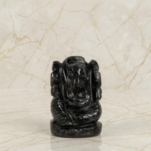 Natural Snowflake Obsidian Ganesh Idol – Crystal Ganpati Statue for Home Temple Decor