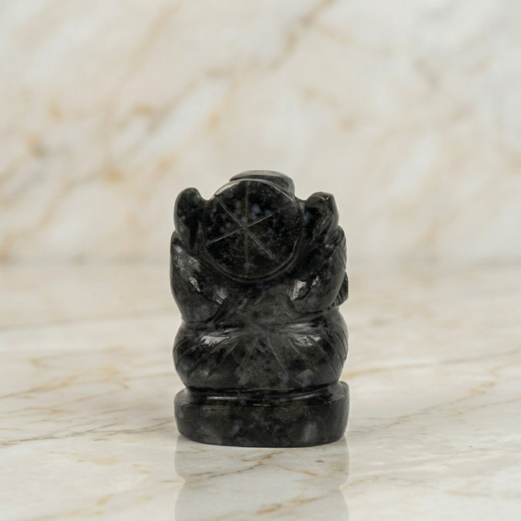 Natural Snowflake Obsidian Ganesh Idol – Crystal Ganpati Statue for Home Temple Decor - Image 2