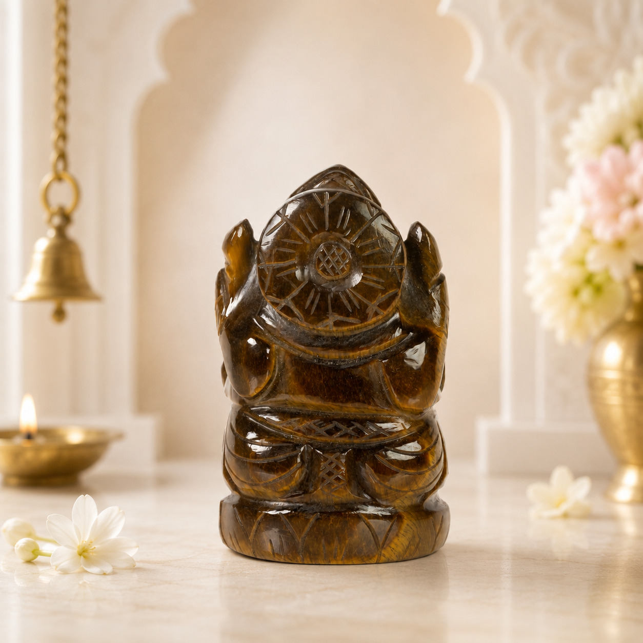 Natural Tiger Eye Ganesha Figurine – Handcrafted Golden Brown Crystal Decor Sculpture - Image 3