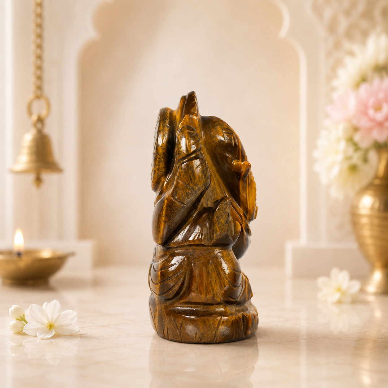 Natural Tiger Eye Ganesha Figurine – Handcrafted Golden Brown Crystal Decor Sculpture - Image 2