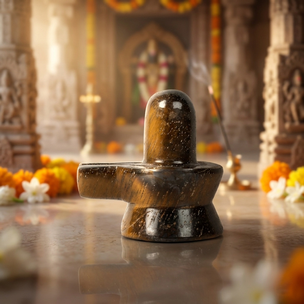 Natural Tiger Eye Shiva Lingam – Polished Crystal Shivalinga for Home Temple Decor