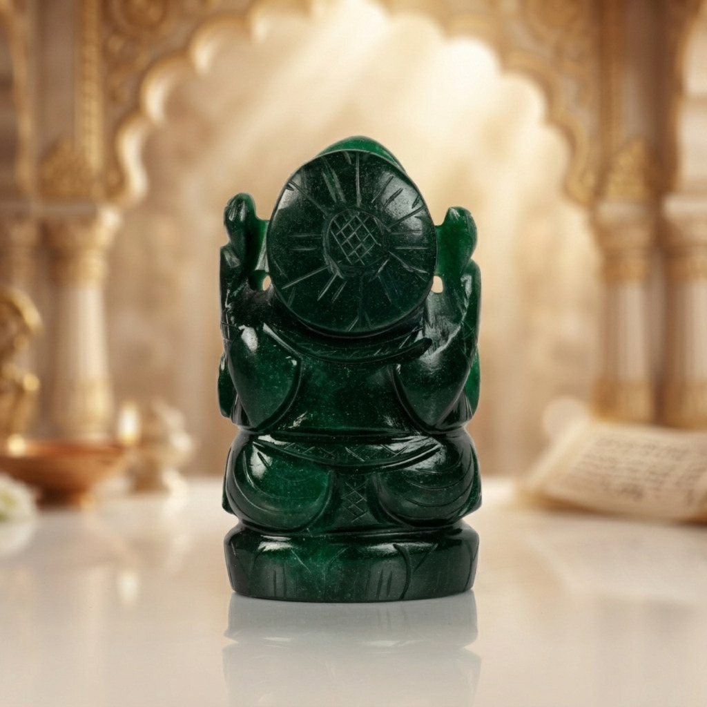 Natural Green Aventurine Ganesh Idol – Crystal Ganpati Statue for Home Temple - Image 3